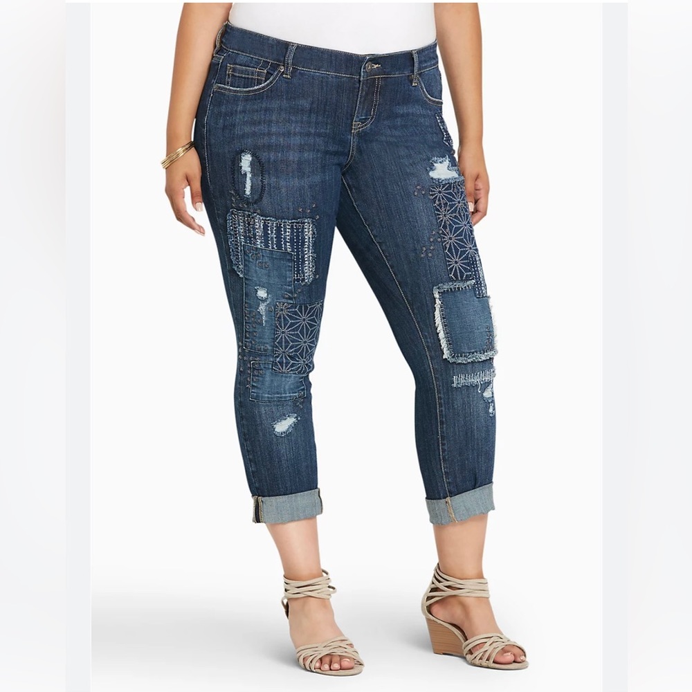 Torrid Premium Boyfriend Patch Embroidery Jeans Sz 18S